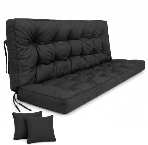 POKAR Hollywoodschaukel Auflage 180 cm | Sitzkissen Outdoor | Anthrazit | Verbundene Sitz- und Rückenauflage aus einem Stück plus 2 Zierkissen 40x40 cm, OXFORD Gewebe, OEKO-TEX, Made in EU