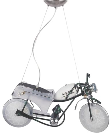 Dapo MOTORRAD Glas-Decken-Pendel-Leuchte-Lampe mit Fernbedienung Metall u. Glas, Kinder-Party-Hänge-Theke-Disco-Wohnzimmer-Leuchte-Lampe