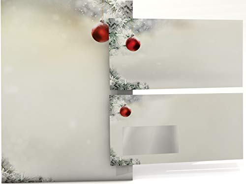 Weihnachtsbriefpapier DIN A4 – 20 Blatt Motivpapier Weihnachten + 20 Umschläge mit Fenster | Hochwertiges Briefpapier-Set für festliche Weihnachtsbriefe