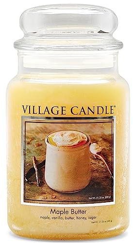 Village Candle Maple Butter Large Glass Apothecary Jar Scented Candle, 21.25 oz, Yellow