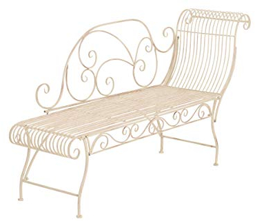 CLP Eisen-Gartenbank Karma I Recamiere mit romantischen Verzierungen I Robuste Sonnenliege aus Eisen I erhältlich, Farbe:antik-Creme
