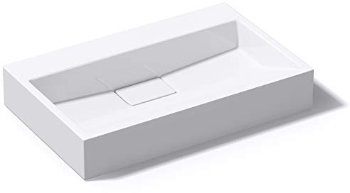 doporro Lavabo Suspendu avec Bonde Vasque à Poser Blanc 60x38x11cm Lave Mains Rectangulaire sans Perçage de Robinet Colossum19