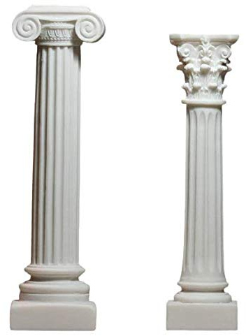 greekartshop Juego de 2 Columnas Griegas de Estilo Iónico y Corintio, Pedestal Decorativo, Blanco, Hecho a Mano, Alabastro, Sobremesa, SCULPTURE