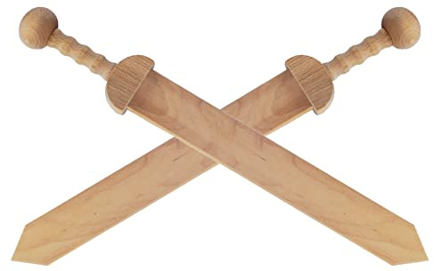 BestSaller 1109 Römer Schwert aus Holz mit gedrechseltem Griff, 57cm, Natur (2 Stück)