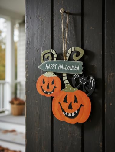LB H&F Lilienburg Türhänger Halloween Tür Halloweenanhänger Halloweendeko Kürbis aus Holz/Fledermaus