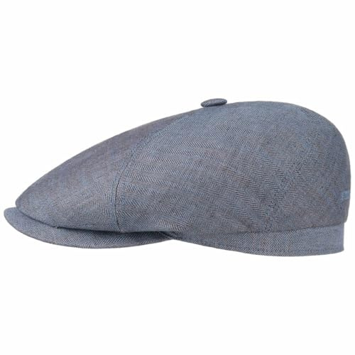 Stetson Brooklin Leinen Schirmmütze Damen/Herren - Sommercap mit Fischgratmuster - Leinenmütze Herringbone - Ballonmütze Frühjahr/Sommer Denim XL (60-61 cm)