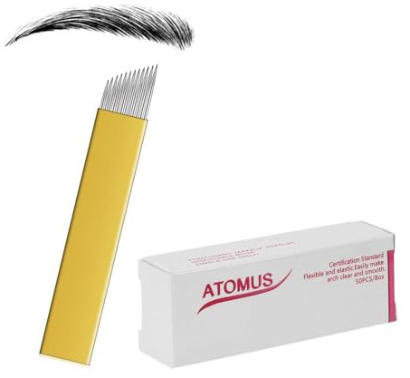 ATOMUS 50 StüCke Microblading Nadeln 14pin Liner Nadeln Permanent Make-Up Augenbraue (gold)