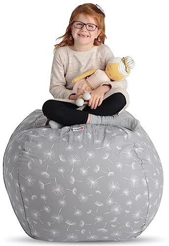 Creative QT Stuff 'n Sit Extra Large 91 cm Custodia a sacco per animali di peluche e giocattoli – Stampa dente di leone grigia