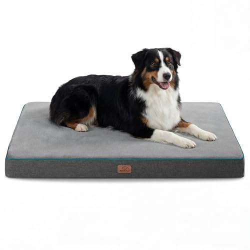 Bedsure Memory Foam Dog Crate Bed for Extra Large Dogs - XL Orthopedic Pet Beds with Removable Washable Cover and Nonskid Bottom - Plush Flannel Fleece Top Pet Mat, Grey