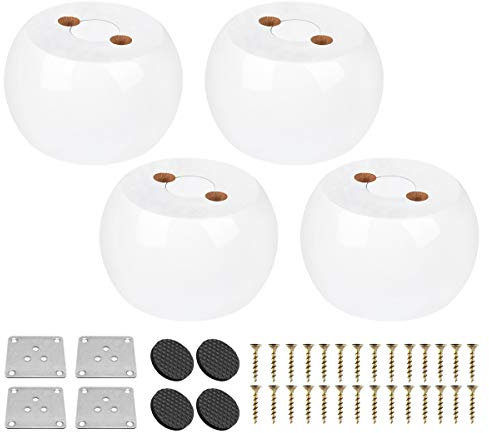 Btowin 5cm Holz Möbelfüße, 4 Stück Runde Massivholz Tischbeine Kugelfüße mit Montageplatten & Schrauben für Bett TV Schrank Sofa Couch