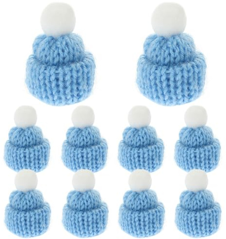 Amosfun 20 Stück Mini Strickmützen Kleine Weihnachtsmütze Weihnachtsmann Mütze Kopfschmuck Party Bevorzugt DIY Handgefertigte Accessoires (Hellblau)