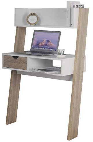 URBNLIVING Oak & White Ladder Desk 1 Drawer Shelf Wooden Bedroom Computer Table Work Office