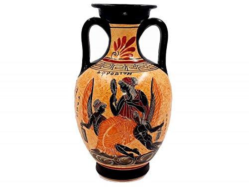 Greek Ceramic Pottery Vase,Amphora 22cm,Goddess Aphrodite with Eros