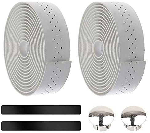 Gexmile 2 Rollen Fahrrad Lenkerbänder Radfahren Rennrad Lenkerband Leder PU Cycling Band rutschfest Komfort Weiß Mit Lenkerendstopfen