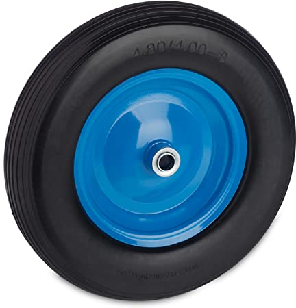 Relaxdays Ruote Carriola in PU 4.80 4.00-8, Gomma Piena Antiforatura, Cerchione in Acciaio, 120 kg Carico, Nero Blu