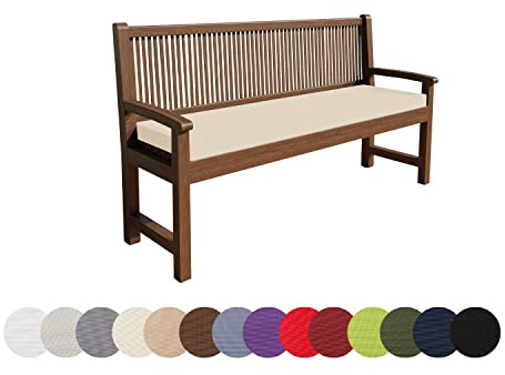 chilly pilley Bankkissen Wasserabweisend Bankauflage Bankpolster Reißverschluss mit Schlaufen Bankpolster Sitzkissen Kissen für Gartenbank Gartenbankauflage (120x50x5, Creme)