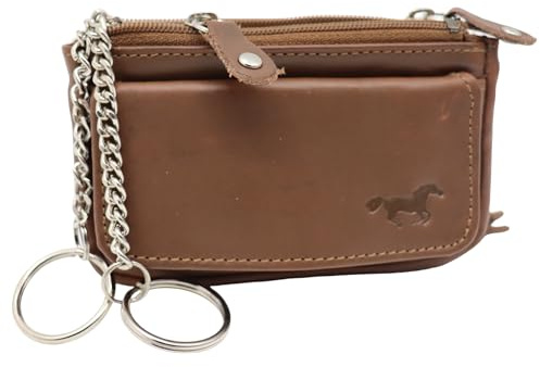 Safekeepers Schlüsseletui Leder - Klein Schlüsseltasche mit Reißverschluss Damen und Herren, Mini Schlüsselmäppchen für Autoschlüssel - Hunter Braun