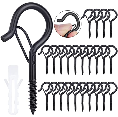 MANICAF 24 Stück Schraubhaken Schwarz, Haken zum Schrauben, Hakenschrauben, Deckenhaken Schwerlast mit Sicherheitsschnalle Benutzt für Pflanzenkörben Vogelhäuschen Windspielen Lichterketten