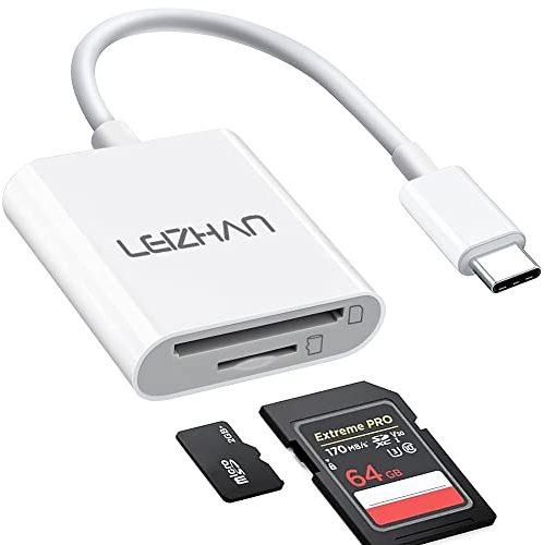 LEIZHAN Lecteur de Carte USB C vers SD/TF, Adaptateur USB C pour Carte SD/Micro SD/SDXC/SDHC, Lecteur de Carte Mémoire à Double Fente, Compatible avec PC, MacBook, Galaxy, Tablette, Huawei et Autres