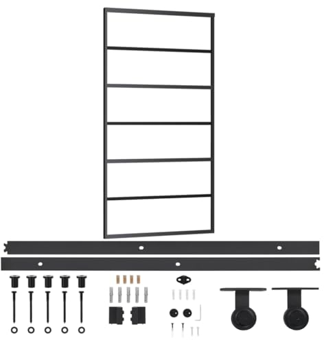 vidaXL Schiebetür mit Beschlag Glasschiebetür Glastür Glas Schiebe Tür Schiebetürsystem Laufschiene Schiebetürbeschlag ESG-Glas Aluminium 102x205cm