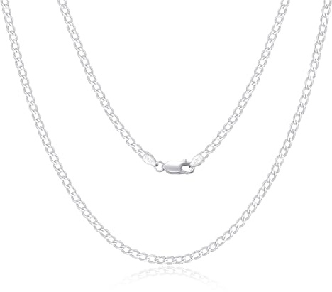SILBERTALE Collar de eslabones barbada de plata de ley 925, para hombre y mujer, 2/3/4 mm de ancho, sin colgante, súper plano, de plata auténtica, 50 centimetri, Plata esterlina