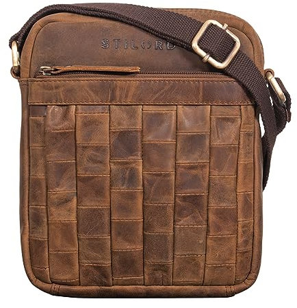 STILORD 'Luja' Stilbewusste Leder Schultertasche Damen Herren Klein Vintage Messenger Bag zum Umhängen Ledertasche Umhängetasche Echtleder geflochten, Farbe:vinto - braun
