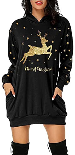 Jarseila Pull Femme Noël Fantaisie Pull Top Automne Hiver Tricoté Pull Renne Print Longue Manches Xmas Pullover Casual Sweatshirt Christmas Hoodie Pullover #B Noir S