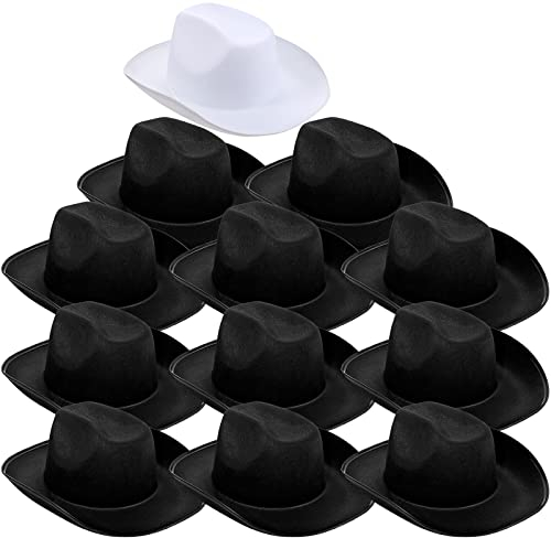 Haysandy 12 Stück Cowboyhut Westernhut mit Schnur Neuheit Cowgirl Hut Braut Cowgirl Kostüm für Frauen, Weiß und Schwarz, Einheitsgröße
