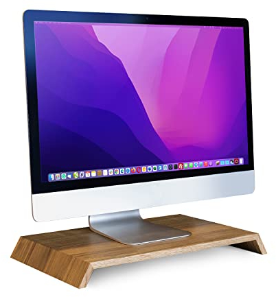 Rikmani Monitorständer, PC Bildschirmständer aus Eiche, Holzständer Computer Standhalter Massivholz, Schreibtischaufsatz für Haushalt und Büro (Lui 6 cm Dunkel)