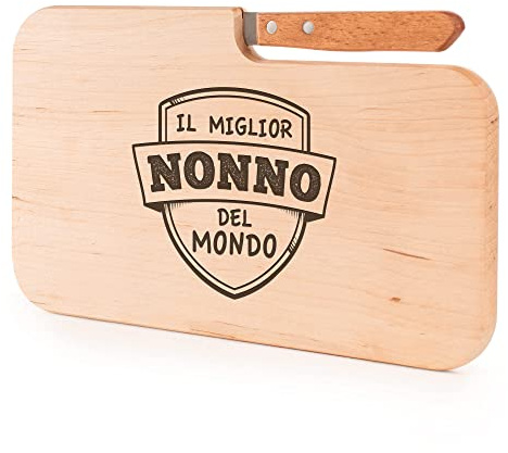 AMAVEL Tagliere in Legno con Coltello e Incisione per Il Miglior Nonno, Idea Regalo Festa del papà, Tagliere per Colazione o Aperitivi, Accessori da Cucina di Design