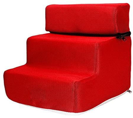 Fonowx Tragbare Hundetreppe, Leiterrampe, Abnehmbar, Waschbar, Treppe, 3 Stufen, Sofa, Drinnen, Rot