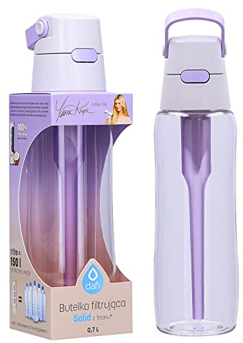 DAFI Solid Trinkflasche mit Filter und Strohhalm 0,7 L, Violett - Wasserflasche mit Wasserfilter, BPA-Frei, Sportflasche mit gefiltertes Wasser für Reisen - Filterflasche Outdoor + Aktivkohle Filter