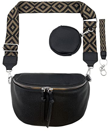 FASHION YOU WANT Crossbody Bag Damen Leder Breiter Gurt Handtasche Umhängetasche Moderne Taschen mit breitem Schultergurt,Abnehmbarer Schultergurt,Schwarz. (4schwarz)