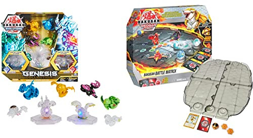 BAKUGAN 'Evolutions' Genesis Collection 8er Pack, inkl. 2 leuchtenden Bällen mit integrierten LEDs & 'Geogan Rising' Arena, Battle Matrix, zerlegbares Spielfeld mit exklusivem Aurelus Sharktar Bakugan