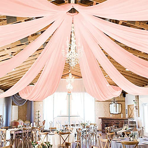 Fanqisi Ceiling Drapes 6 Panels Light Peach 5ftx15ft Wedding Arch Draping Fabric Chiffon Wedding Drapes Curtain Decorations with Rod Pocket