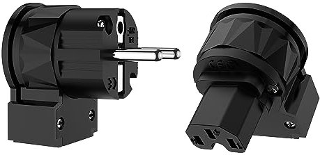 Viborg 1 Paar Gewinkelt Schukostecker LE505R & Kaltgerätestecker LF505R Reines Kupfer Vergoldet Für Kabel mit maximal 19mm Aussendurchmesser (Reines Kupfer Rhodiniert)