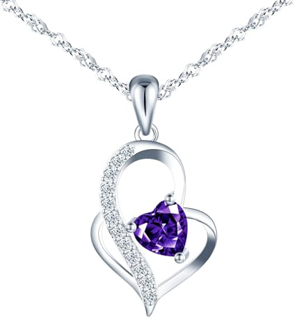 feilok Collar colgante de Zirconia en forma de corazón collar femenino 925 plata esterlina morada