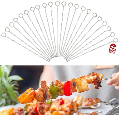 Barbecue Skewers, 22 PCS 7.87in/20cm Stainless Steel Long Skewer Reusable Metal Barbecue Skewers Grilling Shish for Air Fryer Fruit Meat BBQ Kabob