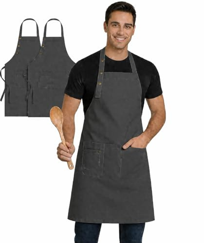 Didart Handmade Delantal Cocina Hombre .2 Uds. Mandil cocina mujer, Delantal Camarero, Resistente a la Humedad. 3 Bolsillos, Barbacoa, Mandil camarero.
