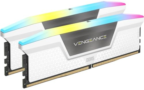 CORSAIR Vengeance RGB DDR5 64GB (2 x 32GB) Bis zu 6400MHz Intel RAM | Arbeitsspeicher für Gaming-PCs, Kompatibel mit Intel XMP 3.0, CL32, Weiß, CMH64GX5M2B6400C32W
