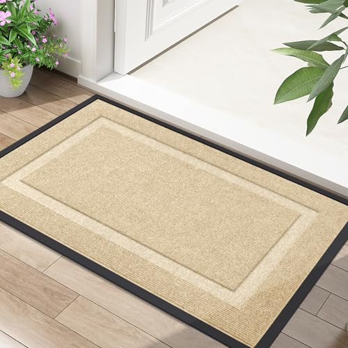 Homaxy Door Mat, Rubber Backed Non Slip Door Matts Indoor, Dirt Trapper Absorbent Mats, Washable Front Doormat Outdoor, Heavy Duty Floor Mat for Entrance, Kitchen and Garden, 40 x 60 cm, Beige