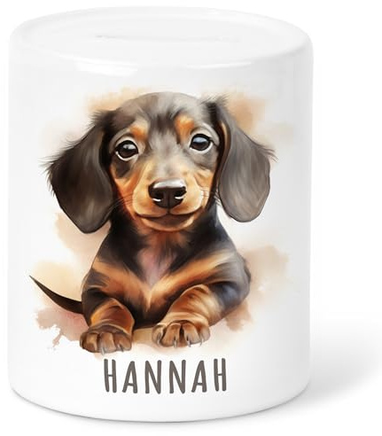 Dackel Spardose Kinder personalisiert mit Namen Geldgeschenk zum Geburtstag für Jungen & Mädchen Geschenk Sparschwein aus Keramik