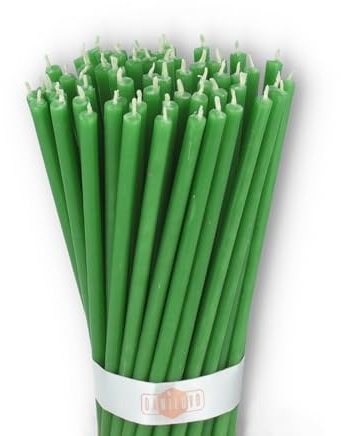 Danilovo Reine Bienenwachskerzen – tropffrei, rauchfrei, hohe, dünne Spitzkerzen – dekorative Kerzen für Kirchgebet, Deko oder Geburtstagskerzen – Honigduft Kerzen – 16 x 0,5 cm (Grün, 50 Stück)