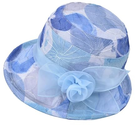 Damen Elegante Blumen Sommer Hut Sonnenhüte Breite Krempe Kirche Hochzeit Vintage Party Hut Sommer Sonnenhut Mode Fascinator Hut Bowler Hut Hochzeit Organzahut Damenhut Sommerhut (Blue, One Size)