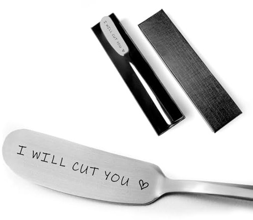 Funny I Will Cut You Stainless Steel Engraved Butter Cheese Knives, Peanut Butter Breakfast Spreader for Baker's Peanut Butter Lovers, Valentine's Day Gift For Husband Wife Boyfriend Girlfriend