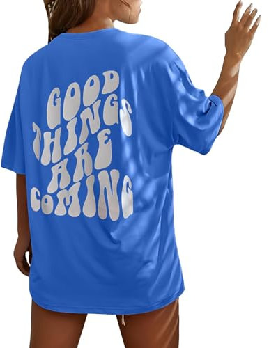 HOOUDO Tagesangebote Heute Sale Good Things Are Coming Damen-T-Shirt mit Buchstaben-Aufdruck, kurzärmelig, Rundhals-T-Shirt, modisches Oberteil, leicht, weich, lässig, Somm Sale Angebote Bestellung