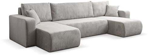 VENASI MÖBEL Ecksofa mit Schlaffunktion und Bettkasten Luna U-Form Sofa Eckcouch Schlafsofa (Hellgrau)