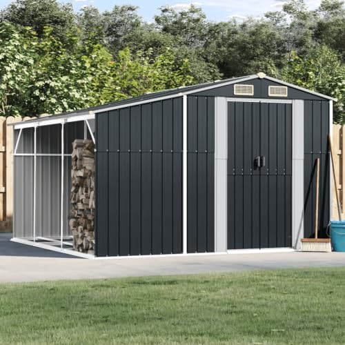 Gerätehaus Anthrazit 277x279x179 cm Verzinkter Stahl, Chaduof Gartenhaus, Gerätehaus, Fahrradgarage, Gartenhütte, Geräte Schuppen, Gartengerätehaus - 3188293