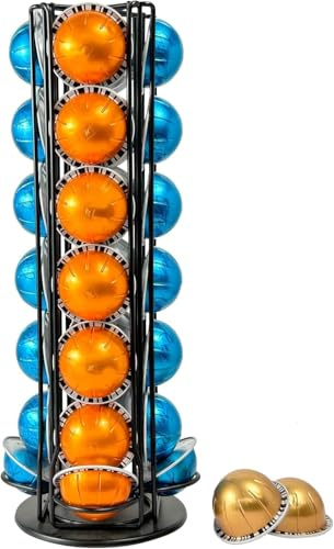 Wrobic Coffee Capsules Holder for 28 Nespresso Vertuo Pods, Coffee Pod Holder for Nespresso Vertuoline Pods, Rotating Design, Coffe Storage Rack for 28 Pcs Pods，Black