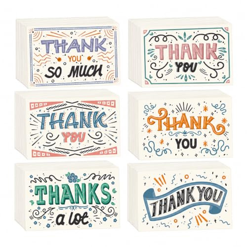 Dankeskarten, 6 Designs von Dankeskarten, Dankeskarten für Geburtstag, Hochzeit, Geschäft, Mütter, Väter, Freunde, Dankeskarten (9 x 5,4 cm), 150 Stück